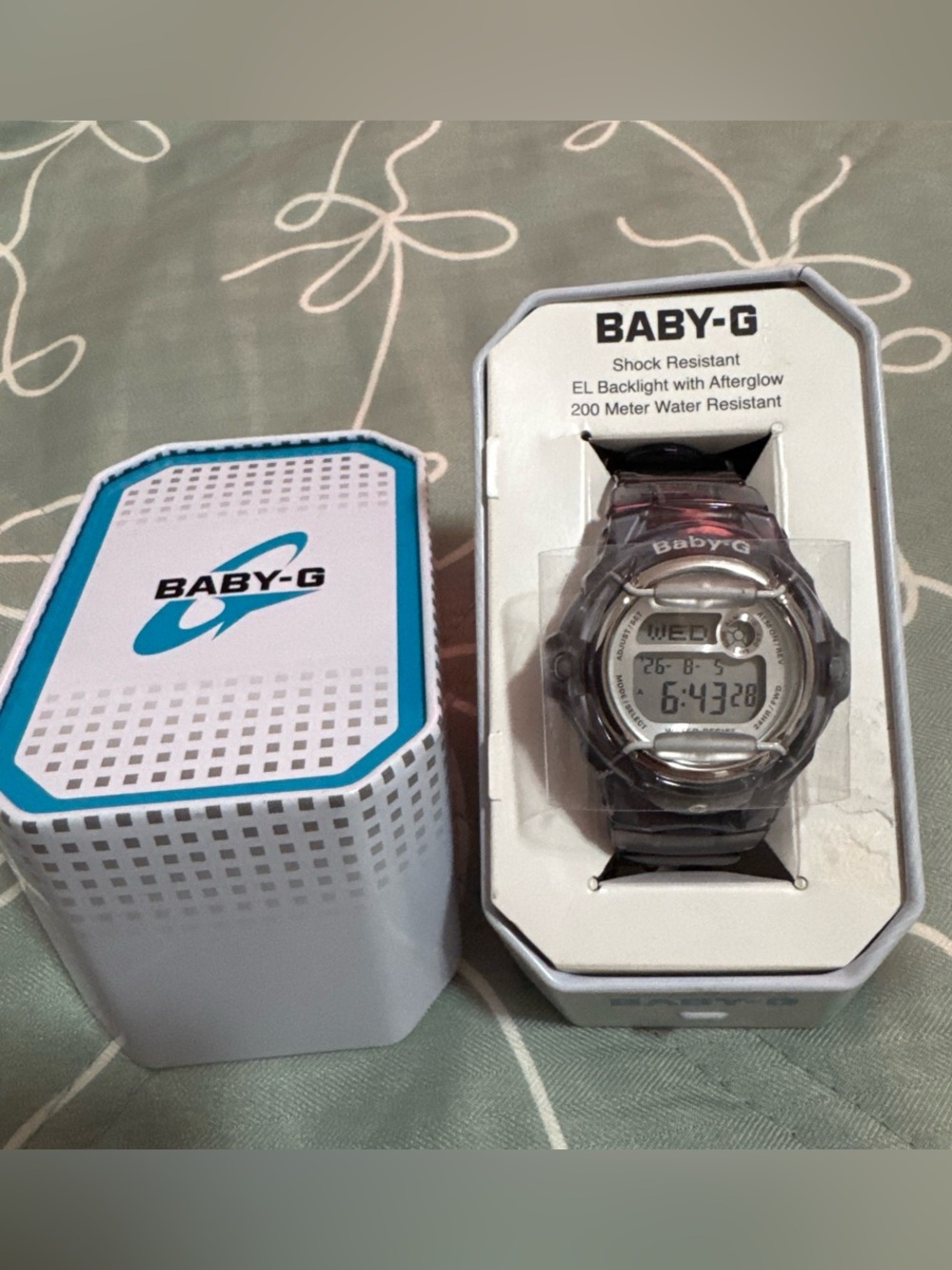 Casio Baby-G Gray Digital Kids Watch with White/Turquoise Tin